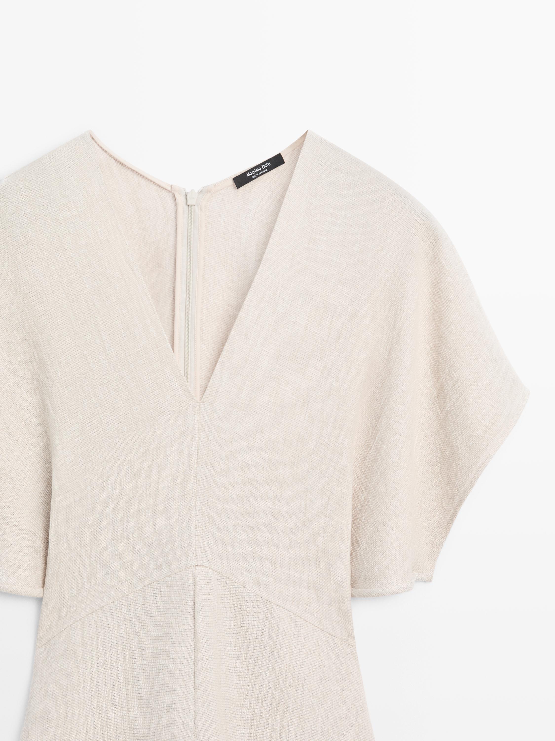 Lightweight short sleeve linen midi dress