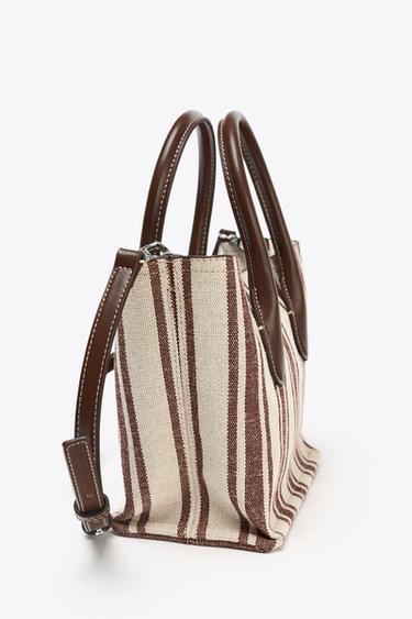 STRIPED PRINT CANVAS BAG - Brown by Zara - Image 3