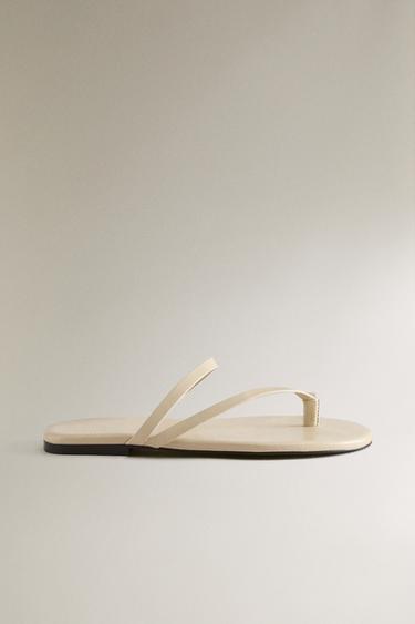 FLAT LEATHER SANDALS - Beige by Zara
