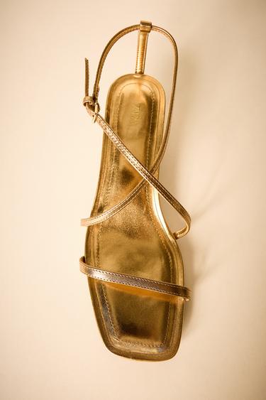 LAMINATED LEATHER STRAPPY SANDALS - Gold by Zara