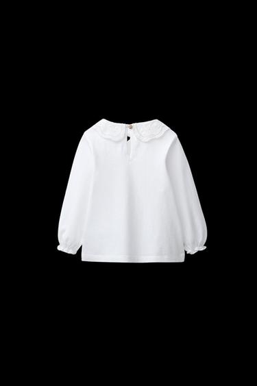 EMBROIDERED COLLAR T-SHIRT - Ecru by Zara