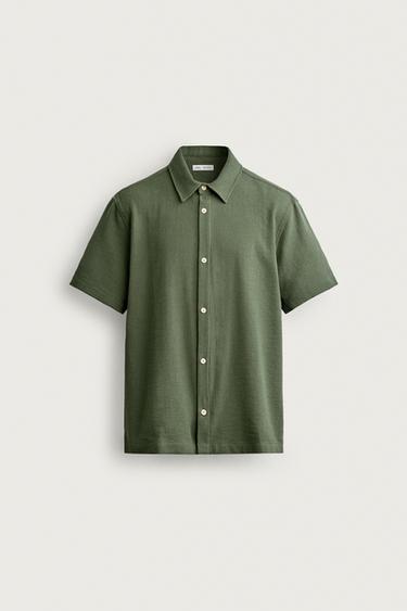 Zara 標準版紋理襯衫 - 綠色