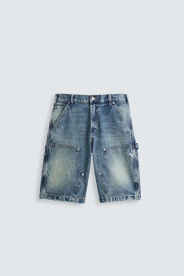 Zara BAGGY FIT CARPENTER SHORTS - Blue