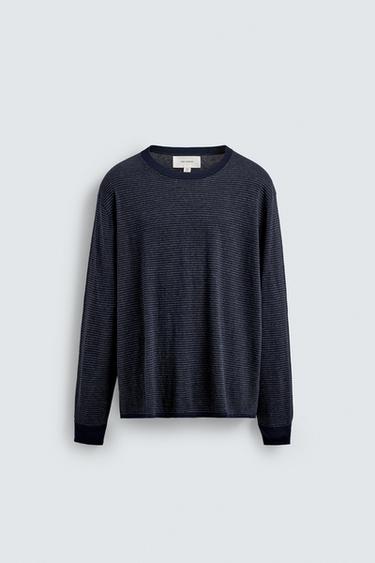 COTTON - CASHMERE STRIPED SWEATER - Grey / Blue by Zara