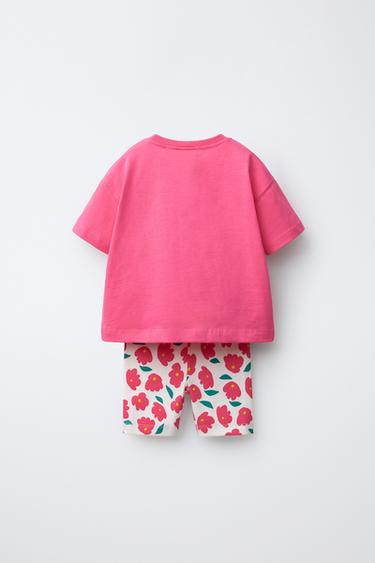 PRINTED T-SHIRT AND CYCLING RIB LEGGINGS SET - Light fuchsia by Zara - Image 1