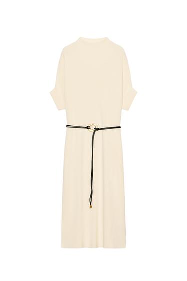 KNIT DRESS WITH BELT - Ecru by Zara
