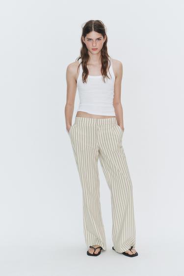PANTALÓN RECTO TIRO BAJO RAYAS - Amarillo claro de Zara