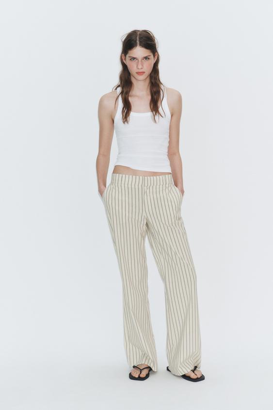 CALÇA RETA DE CINTURA BAIXA - Amarelo-claro da Zara - Imagem 0
