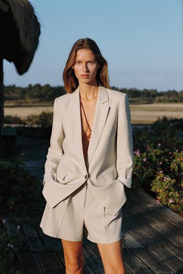 DESENLİ MANŞETLİ KETEN BLAZER