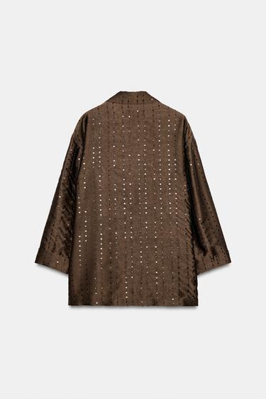 VESTE À PAILLETTES ET BOUTONNAGE CROISÉ - Marron de Zara - Image 7