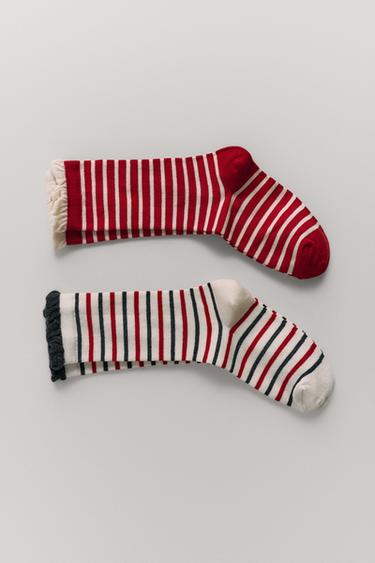 2-PACK OF LONG STRIPED SOCKS - Red by Zara