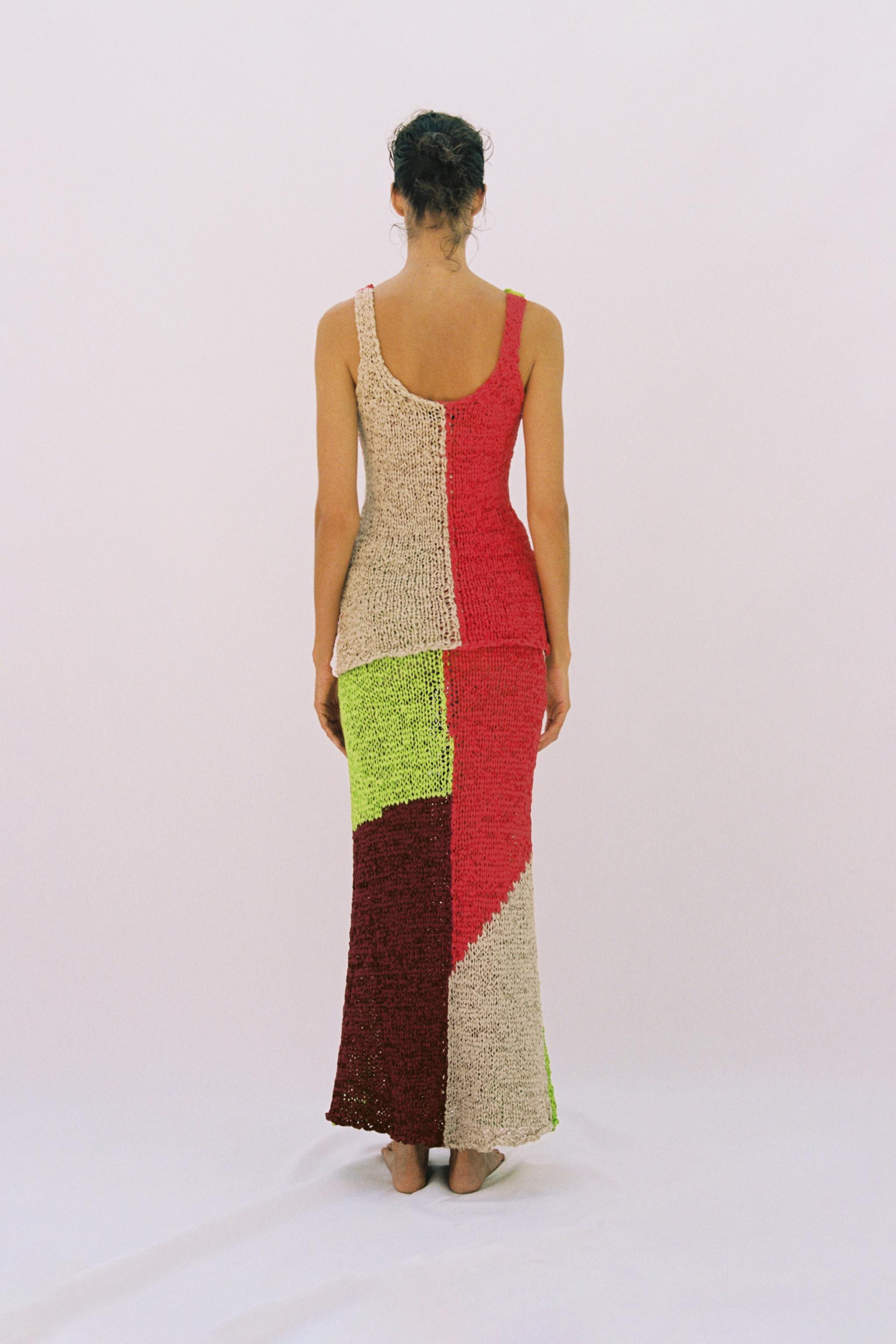 COLOR BLOCK KNIT MIDI SKIRT — Multicolored
