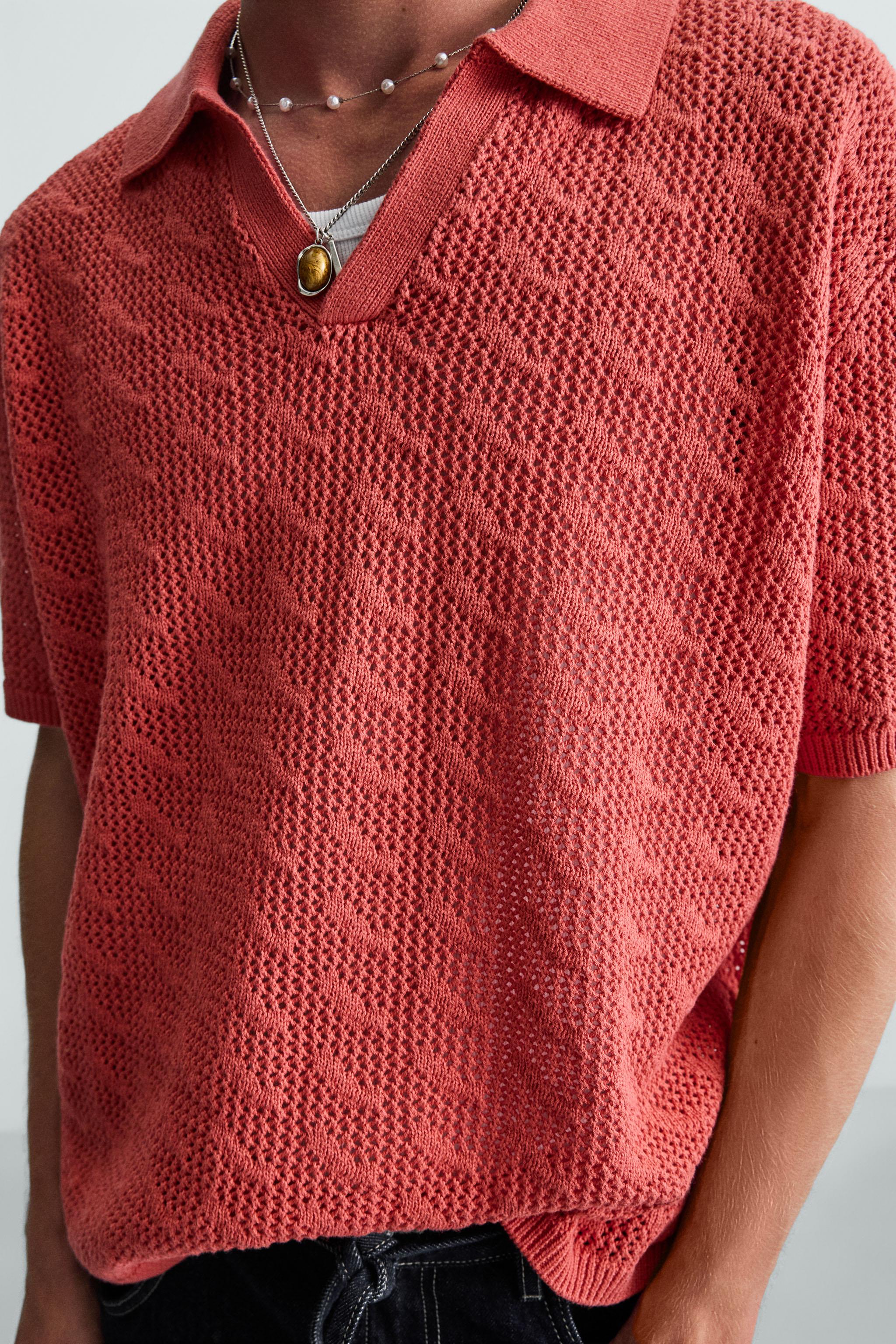 トップス second layer 23ss s/s open knit polo OPEN KNIT POLO SHIRT - Red | ZARA South Africa