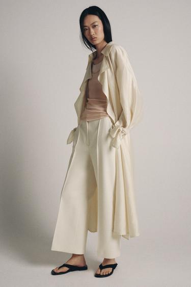 Zara ZW COLLECTION PINTRUCK CROPPED PANTS - Light beige