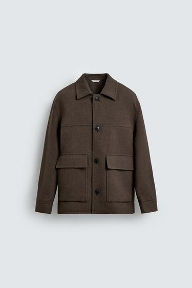 Zara KRATKI KAPUT REGULAR FIT S DŽEPOVIMA – Smeđa