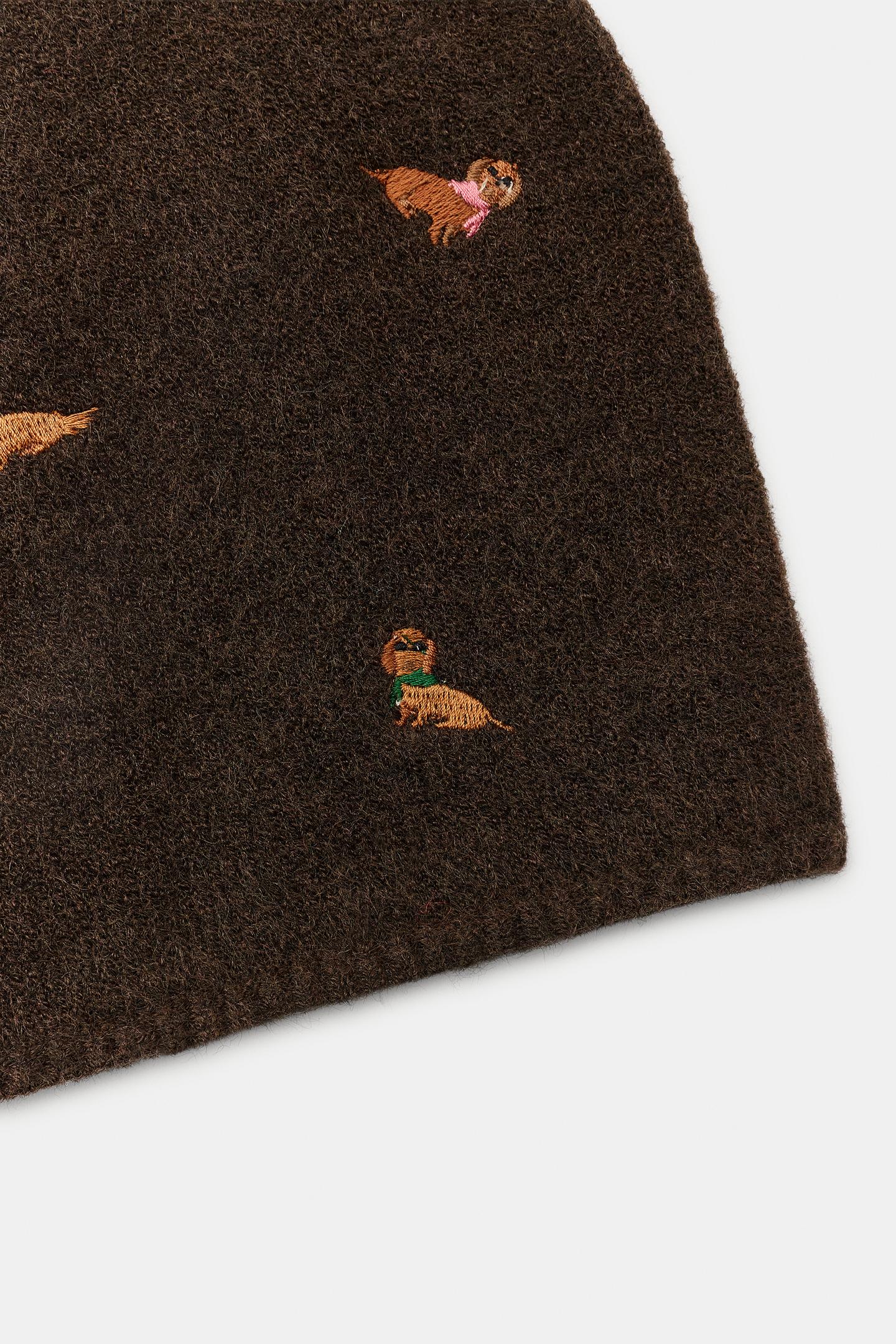 Женская шапка Zara Embroidered Knit Beanie, цвет: Коричневый — фото 6