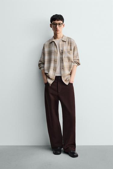 CHECK SHIRT WITH POCKET - Grey / Tan by Zara