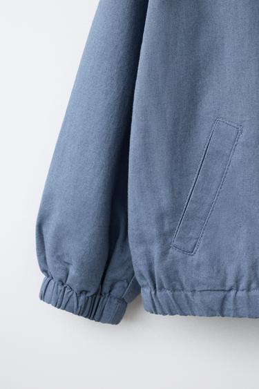 LINEN COTTON BOMBER JACKET - Blue by Zara