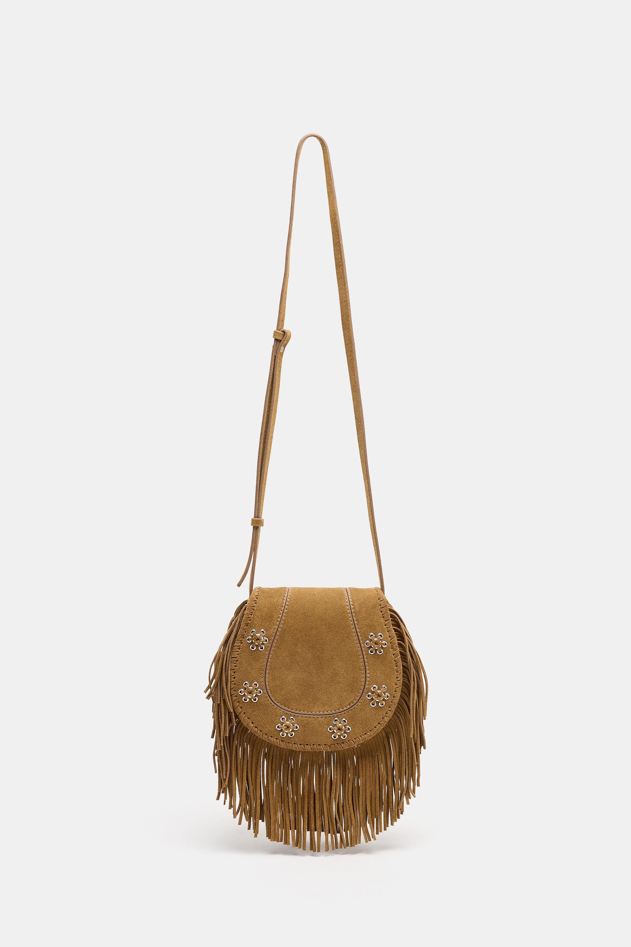 FRINGED SPLIT SUEDE CROSSBODY BAG - camel | ZARA South Africa