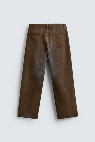 FLARE FIT JEANS WITH ZIPS - Brown by Zara
