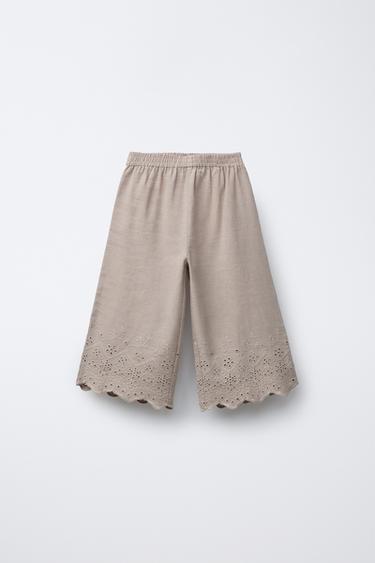 Zara EMBROIDERED CULOTTES - Stone