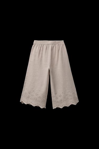 Zara EMBROIDERED CULOTTES - Stone - Image 0