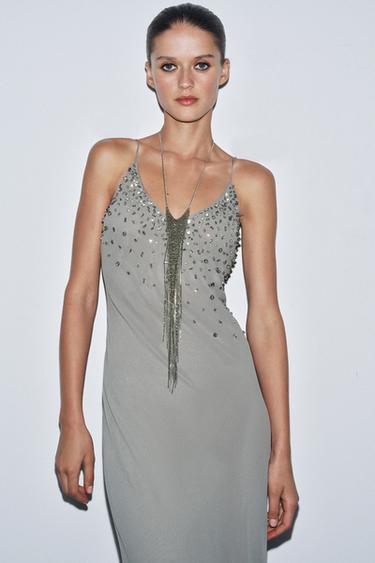 JEWEL STRAP GEORGETTE DRESS - Grey by Zara