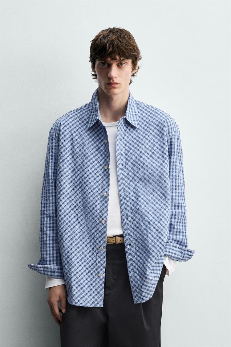 ZARA RELAXED FIT TEXTURED CHECK SHIRT