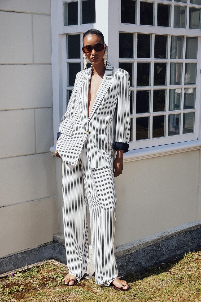 STRIPED BLAZER WITH TURNED-UP CUFFS