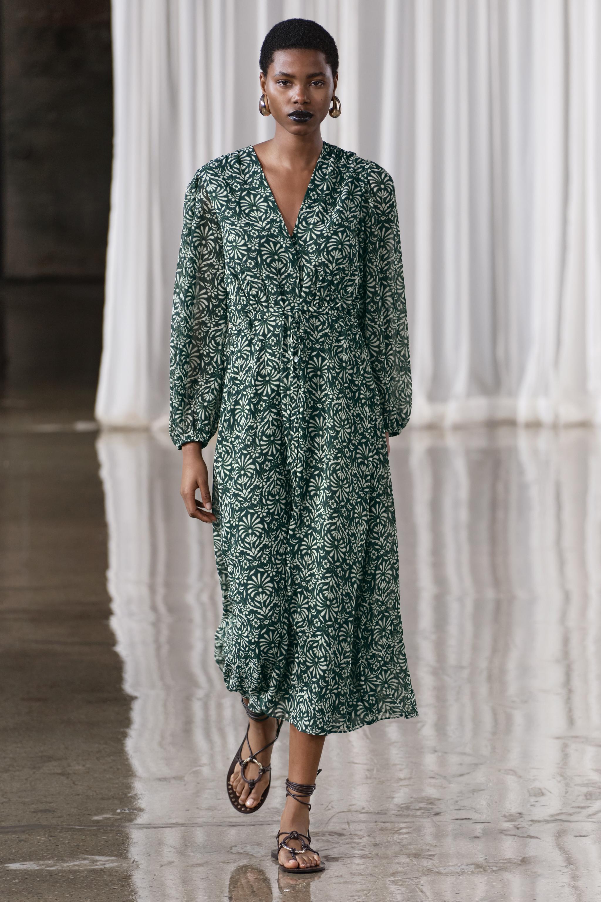 PRINTED MIDI DRESS ZW COLLECTION - Green | ZARA United States