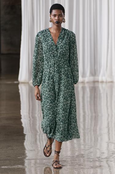 ПЛАТЬЕ МИДИ С ПРИНТОМ — ZW COLLECTION — ЗЕЛЕНЫЙ от Zara — изображение 0