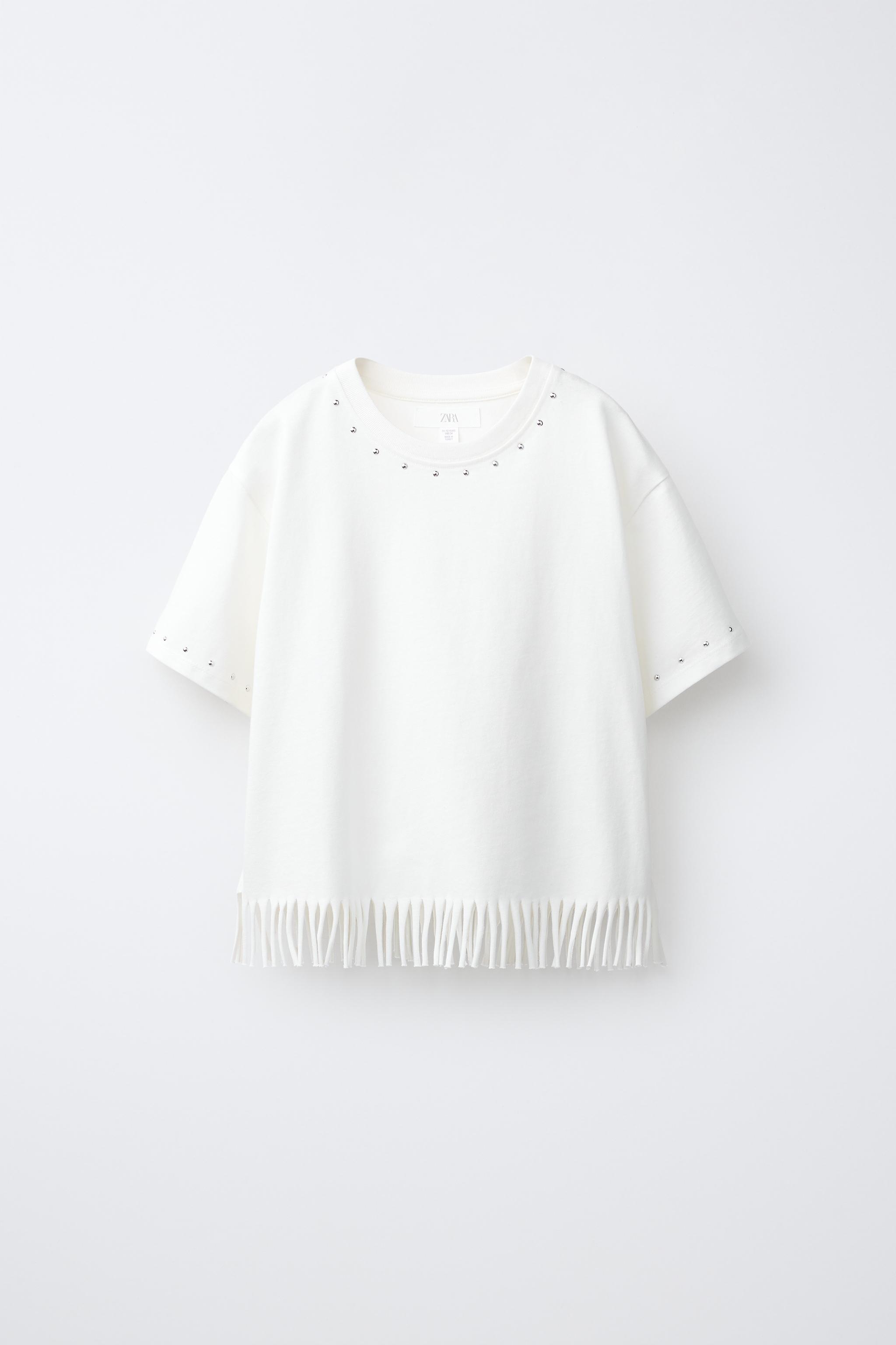 FRINGED T-SHIRT WITH STUDS — White