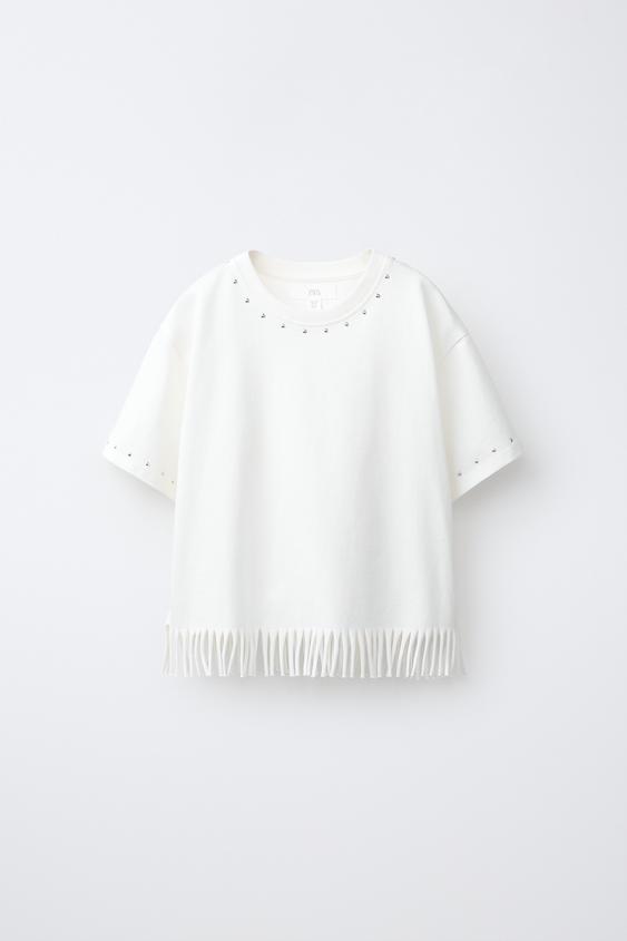 CAMISETA FLECOS Y TACHAS - Blanco de Zara - Imagen 0