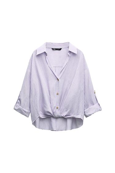 METALLIC THREAD STRIPED SHIRT WITH KNOT