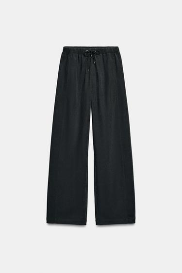 Zara 彈性腰身寬管長褲 - 深灰色