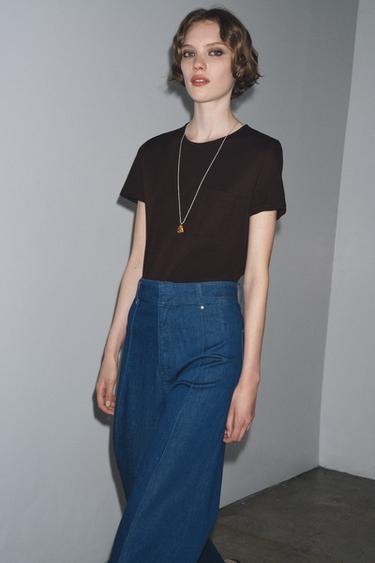 Zara MERCERIZED COTTON T-SHIRT - Brown