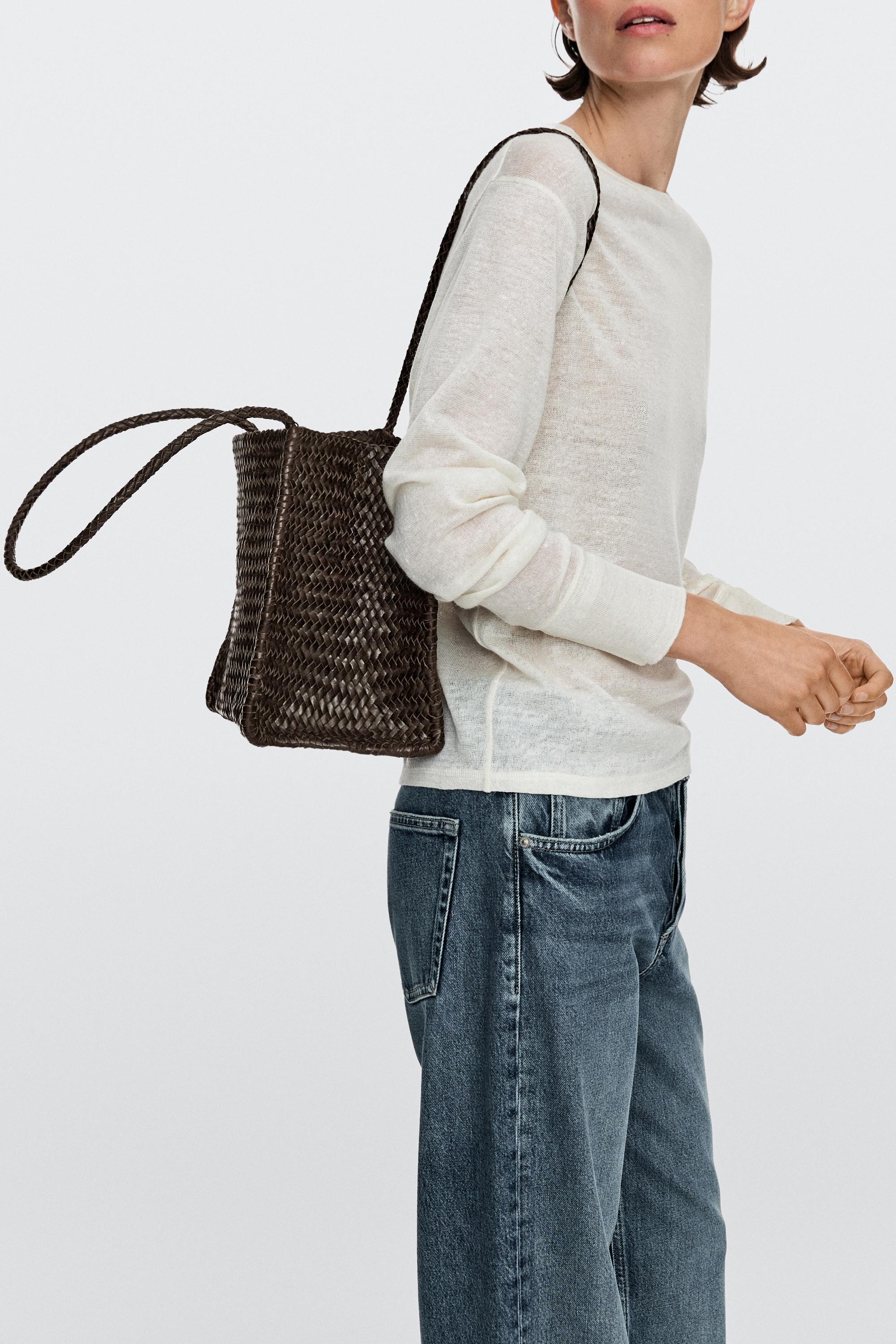 Nappa leather woven bucket bag