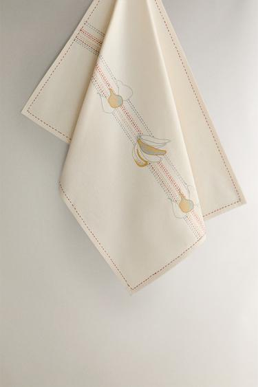 COTTON TEA TOWEL WITH BANANAS - Ecru by Zara