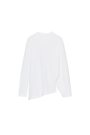 T-SHIRT ASYMÉTRIQUE À MANCHES LONGUES - Blanc de Zara