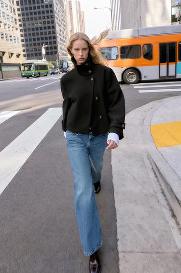 Zara SHORT COAT WITH HIGH NECK - Black