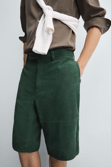 RELAXED FIT LEATHER SUEDE BERMUDA SHORTS - Green by Zara - Image 6