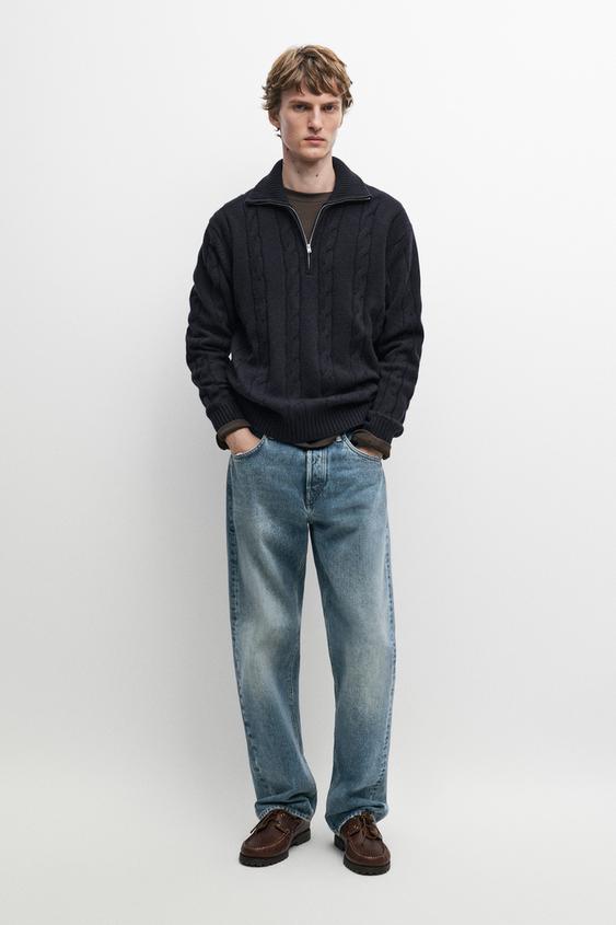 Jersey punto cuello mock trenzado - Marino de Zara - Imagen 0