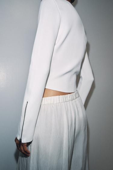GILET EN MAILLE ZIPPÉ - Blanc de Zara - Image 2