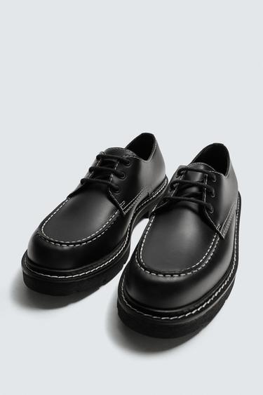 STITCHED LEATHER SHOES - Black by Zara - Image 4