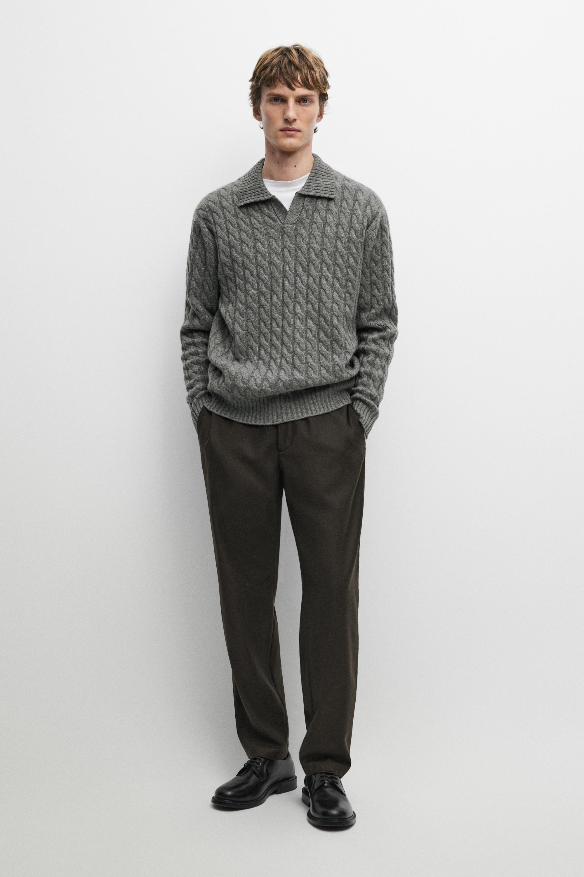 Pull polo en maille tressée avec cachemire