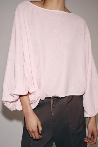 PULL À MANCHES AMPLES - Rose pâle de Zara - Image 3