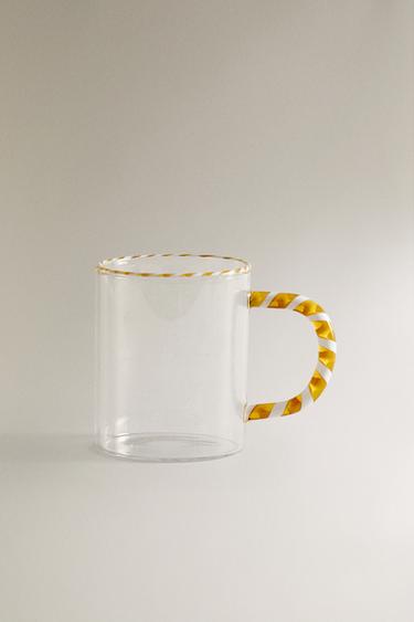 Zara BOROSILICATE GLASS MUG WITH HANDLE AND COLORED RIM - Yellow - Image 0
