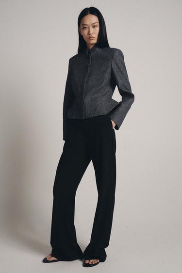 ZW COLLECTION LINEN BLEND PEPLUM JACKET - Beige / Navy by Zara