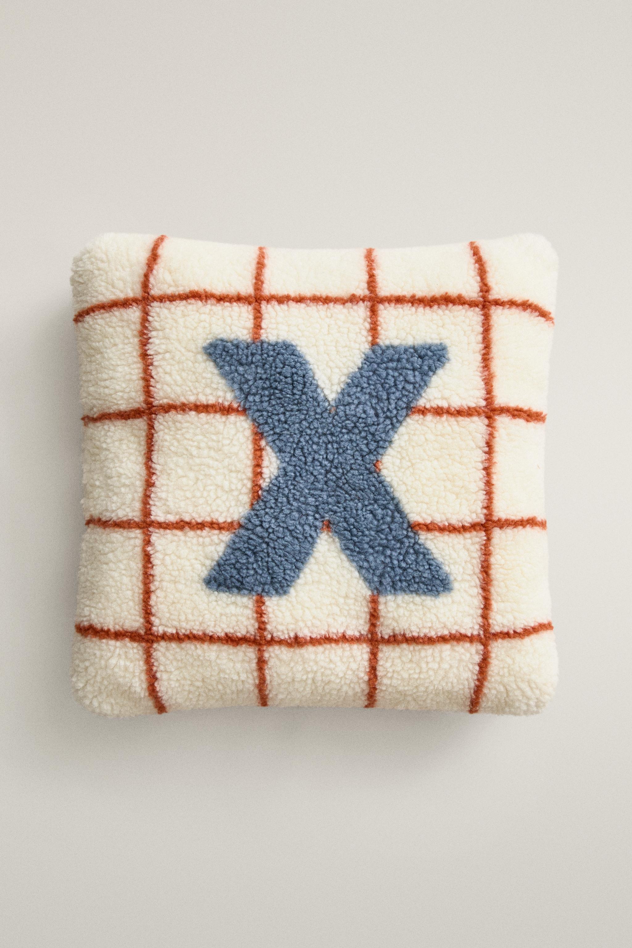 CHILDREN'S FAUX SHEARLING CUSHION WITH X — Orange