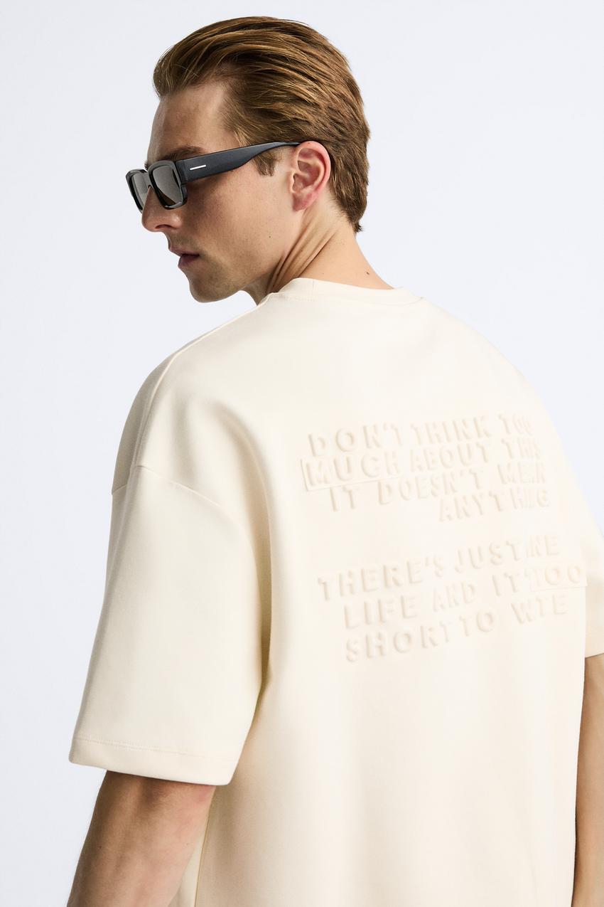 T-SHIRT WITH EMBOSSED SLOGAN - Oyster-white | ZARA United Kingdom